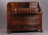 Sekretär, Neuwieder Raum, um 1760, Eiche mass. komplett auf Rahmen gearbeitet, 3- schübig, Front geschweift, Schubladen m. aufgesetzten einfach ...