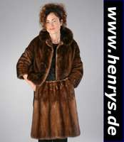 Nerzkostüm, best. aus: Jacke Gr. ca. 32, grün/braun gemustertes Innenfutter, 1 seitl. Innentasche (am Saum offen), und Rock, Rückenlca. 49 cm, ...