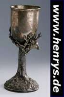 Jagdkelch, deutsch um 1900, dat. 1905, Wilkens Bremen, 800er Silber, Modell Nr. 158336, Fuß in Form einer Eiche, dargestellt mit versch. Kräutern ...