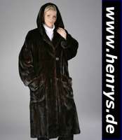 Dunkelbrauner Nerzmantel mit Kapuze, Gr. ca. 44, Innenlabel: Canada Majestic Mink, Pelz MÜller/Mainz, 2 aufgesetzte Taschen, Ärmel mit umklapbarem ...