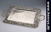 Großes Prunktablett, 925er Silber, reich floral verziert, 2 Griffe, schwere massive Ausführung, ca. 63 x 38 cm, ca. 1870 g