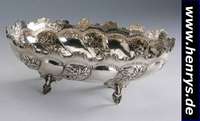 Anbietschale, Italien 60er Jahre, 800er Silber, abstr. floral verziert, auf 4 Füßen stehend, ca. 380 g, ca. 10 x 24 x 15 cm