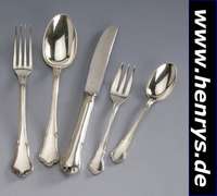 37-teiliges Besteck, Wilkens/Bremen, deutsch um 1910, 800er Silber, best. aus: 6 Menue- messern (Klingen Stahl, Griffe gefüllt), 6 Menuelöffel, 6 ...