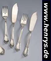24-teiliges Fischbesteck für 12 Personen, deutsch, reiner Jugendstil, 800er Silber, Meistermarke "AUERHAHN", best. aus 12 Fischmessern ...
