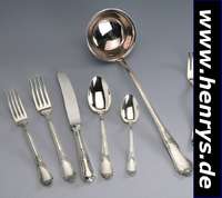 61-teiliges Besteck, Jugendstil, 800er Silber, Meistermarke "AUERHAHN", best. aus 6 Menuelöffeln, 9 Menuegabeln, 12 Menuemessern, 6 ...
