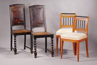 Ausziehtisch mit 6 Stühlen, Danziger Barock,Eiche massiv, gedrechselte verschränkte Beine,Netzeinsätze besch., Tisch: ca. 80x130x99 cm Stühle: ...