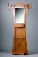 Standgarderobe, Frankreich, Jugendstil, um 1910, Eiche hell massiv, mit 6 Kleiderhaken, Handschuhablage, facett. Spiegel, Schirmständer m. ...