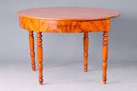 Demi-Lune, halbrunder Klapptisch, deutsch, um 1830, Nußbaum massiv und furniert, Fuß ausklappbar, restauriert, Gebr.-Sp., H. ca. 77cm, D. ca. 113 cm
