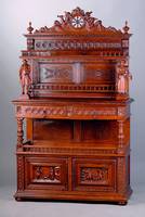 Aufsatzbuffet, Holland, um 1890, historizistisch, Eiche massiv, Front auf Rahmen gearb., reiche Schnitzereien m. Balustraden, Schuppen u. ...