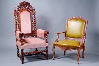 Stuhlsessel, Niederlande, um 1880, im Frühbarockstil, Eiche massiv, reiche Drechselarbeit, Beine verschränkt, Akanthusblattverz. in ...