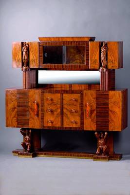 Speisezimmer, Frankreich, wohl Paris, um 1935 , reines Art-Deco, Korpus HH/WH, Kaukasischnußbaum/Palisander vielfach gesp. verlegt, best. aus: ...