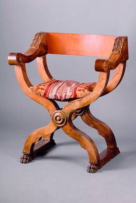Scherenstuhl, deutsch um 1880, nach dem Vorbild v. 1540/50, allseitig geschweift, Akanthusblatt u. Rosettenverz. a.d Vollholz geschnitzt, ...