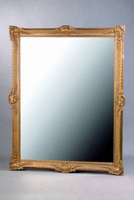 Barockstilspiegel, deutsch, Rahmen um 1900, teilvergoldet, Spiegelglas erneuert, Stuck im Barockstil, Akanthusblatt u. Gierlandenverz., prunkvoll, ...