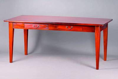 Großer Tisch, nach altem Vorbild, Satinholz, rötlich gebeizt, 2 integr. Schubladen, einfache Zarge, Gebr.-Sp., ca. 79x178x88 cm