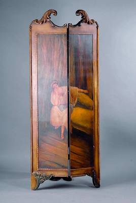 Paravant, n.ital.Vorbild von 1770, Buche/ WH, bunt gefasst, m.bildlicher Darst., teilw.besch., st.Gebr.-Sp., ca.186x81cm