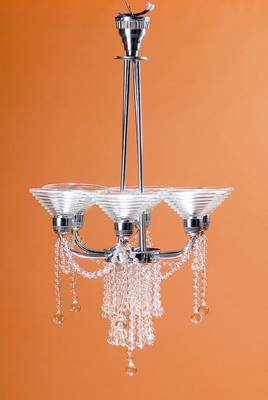 Deckenlampe, Frankreich, 30er Jahre, Art-Deko, mit Preßglasschirmen, getreppt, 6 Brennstellen, mit reichem Glasgehänge, kürzlich neu ...