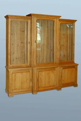 Bücherschrank, deutsch, um 1890/1900, Zirbelkiefer, 6-türig, davon 3 verglast, Inlets getreppt, Lisenen gerieft, Kopf vielfach getreppt, ...