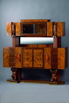 Speisezimmer, Frankreich, wohl Paris, um 1935 , reines ART-DECO, Korpus HH/WH, Kaukasischnußbaum/Palisander vielfach gesp. verlegt, best. aus: ...