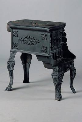 Ofen, Frankreich, um 1900/20, Gußeisen, Jugendstil, reich verziert, Gebr.-Sp., ca. 50x50x28 cm, Fu. nicht geprüft
