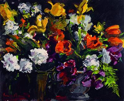 Vaminck, Maurice de, 1876-1958, Les deux vases de fleurs, Farbholzstich, um 1960, Ed. Les Heures claires, ca. 45.5x38cm