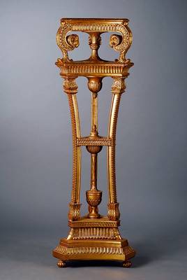 Säule, nach venizianischem Vorbild v. 1770, WH, goldfarben gefasst, reich geschnitzt in Form v. Blättern und Widderköpfen, Zahnfriesverz., 5 ...