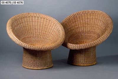 Korbsessel, Entwurf Egon Eiermann, Ende 1940er Jahre, Korbgeflecht, ohne Sitzkissen, l. Gebr.-Sp., ca. 80x94x80 cm, Sh. 37 cm