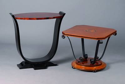 Beistelltisch, Art-Deco, Platte Palisander, Beine schwarz gelackt, sehr elegant, l. Gebr. -Sp., ca. 64x65x33 cm