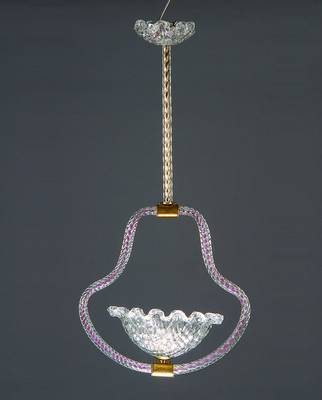 Deckenlampe, Murano, um 1940, wohl Barovier u. Toso, eine Brennstelle, in sich gedrehtes Glas, Fu. nicht gepr., H.ca.80cm