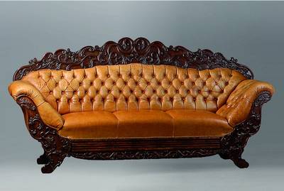 Sofa, deutsch, um 1860/70, Mahagoni, reich geschnitzt in Form v. Voluten und Akanthusblättern, Bezug uns Polsterung erneuert, Nagelverz., Teile ...