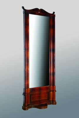 Spiegel, mitteldeutsch, um 1835/40, Nußbaum,Fadenintarsien, Volutenformen, Appliken fehlen orig. Glas, alt belassen, schwundrissig, st. Gebr.-Sp., ...