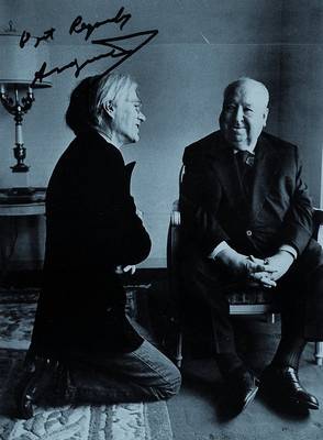 Warhol, Andy, 1928-1987, mit Alfred Hitchcock, Zeitungsausschnitt, Offset, li. o. sign.: Best regards Andy Warhol, ca. 27x20cm