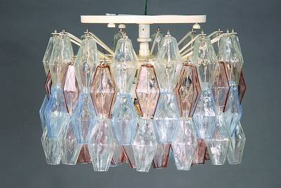 Deckenlampe, Venini Murano, Entw. Carlo Scarpa, 50er J., Ausformung 70er J., Metallmontur mit 4 Reihen Glaskörper, Elektr.nicht gepr., H.ca.36cm, ...
