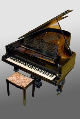 Flügel, Grotrian Helfferich Schulz, Th. Steinweg Nachf., Braunschweig, um 1905, schwarz gefasst, Nr. 8388, Schutzmarke HGS, Fußpedale in Form v. ...