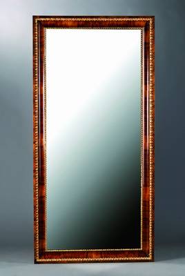 Spiegel, deutsch, um 1850/60, Wurzelnußfurnier, Leisten m. Kugel und Zahnfriesverz., Akanthusblattverz., goldfarben, rest., Gebr.-Sp., ca. 196x96 cm