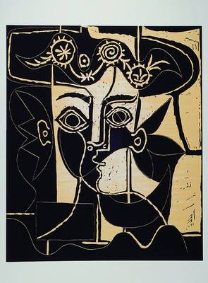 Picasso, Pablo, 1881-1973, Farbserigraphie, nach dem Orig. v. 1962, "Femme au Chapeau Orne", Succession P.P. 1998 Ed. Segers, ca. 75x60cm