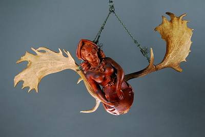 Lüsterweibchen, süddeutsch, um 1890-1900, Lindenholz geschnitzt, sog. Fischweib in stiltypischer Manier, Arme frei gearbeitet, Fischschwanz in sich ...