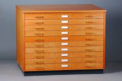 Schubladenschrank, deutsch, 50er Jahre, nach dem Vorbild v. 1900, Eiche, st. Gebr.-Sp., 10 Schubladen, ca. 83x105x79 cm