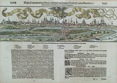Holzstich aus Sebastian Münsters Cosmographie,17. Jh., Die Stadt Worms, sek. koloriert, ca. 28x40cm, PP, u.Gl., R.