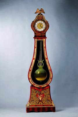 Standuhr, Frankreich um 1980, Barock nach Vorbild von 1730 nach Scharnagel gearbeitet, mit reicher Marketierung, verzierte Messingguss Applikationen, ...