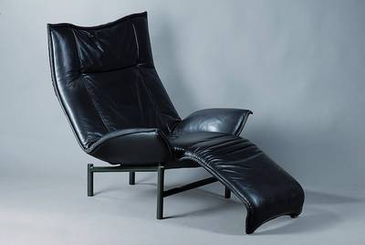 Ledersessel, Schmidt & Reuther, 80er Jahre, schwarzes Leder, teils verstellbar, Designersessel, st. Gebr.-Sp., alt belassen, H. 94 cm, B. 91 cm, L. ...