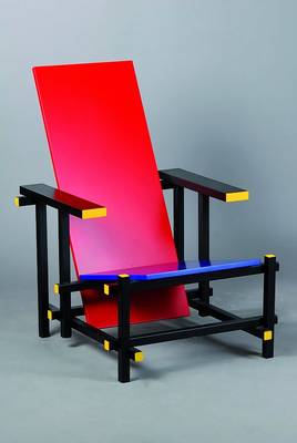 Designerstuhl, nach dem Entwurf von Rietveld, 80er/90er Jahre, Buchenholz bunt gefasst, Gebr.-Sp., ca. 87x68x65 cm, Sh. 34 cm
