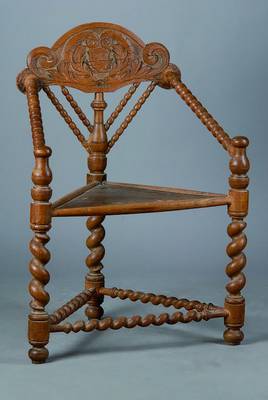 Stuhl, deutsch, um 1800, Eiche, reich gedrechselt, Rücken gebrochen, Alterssch., ca. 95x66x50 cm, Sh. 47 cm