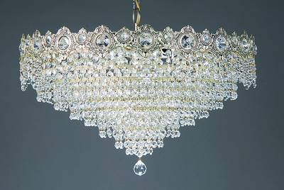 Prismenleuchter, Anfang 20. Jh., Weissbronze-Montierung mit stilfloraler Ornamentik, im inneren 7 weitere Ringe mit vollständig u. gereinigtem ...