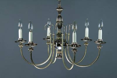 Deckenlampe, Spanien, 20er Jahre, Weissbronze, z. T. versilbert, sechs Brennstellen, umgerüstete Stromführung, diese nicht geprüft, lt. ...