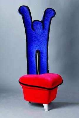 Designerstuhl, nach Motiven von Keith Haring, um 1990/95, Hersteller "Bretz", Sitz herzförmig, rot und Blauer Bezug, st. Gebr.-Sp., l. ...
