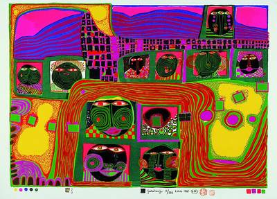 Hundertwasser, Friedensreich, 1928-2000, Lipari, Lithographie, num. 1/170, handsigniert und bezeichnet, Passepartout, attraktive Galerierahmung, ...