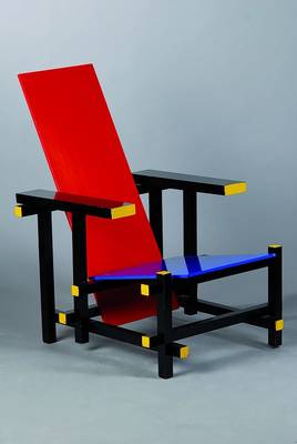 Designerstuhl, nach Entwurf von Rietveld, 80er/90er Jahre, Buchenholz bunt gefasst, Gebr. ca. 87x68x65 cm, Sh. 34 cm