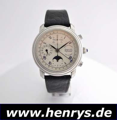 AUGUSTE REYMOND Armbandchronograph mit Kalender und Mondphase, Automatik, Schweiz um 2005, Metallgeh., beids. vergl., Schmuckkrone, Boden & Glasrand ...