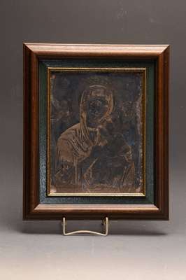 Heiligenbild, deutsch, um 1900, Metall versilbert, Hl. Mutter Gottes von Tschenstochau, fein ziseliert und punziert, ca. 21x16cm, Rahmen