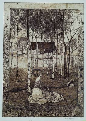 Heinrich Vogeler, 1872-1942, der Frühling, Radierung, handsigniert, altersbedingt fleckig und geknickt, ca. 49 x 37cm